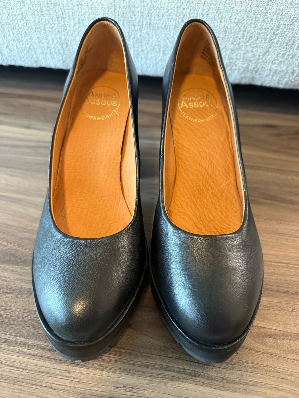Andre Assous Black Leather Platform Pumps